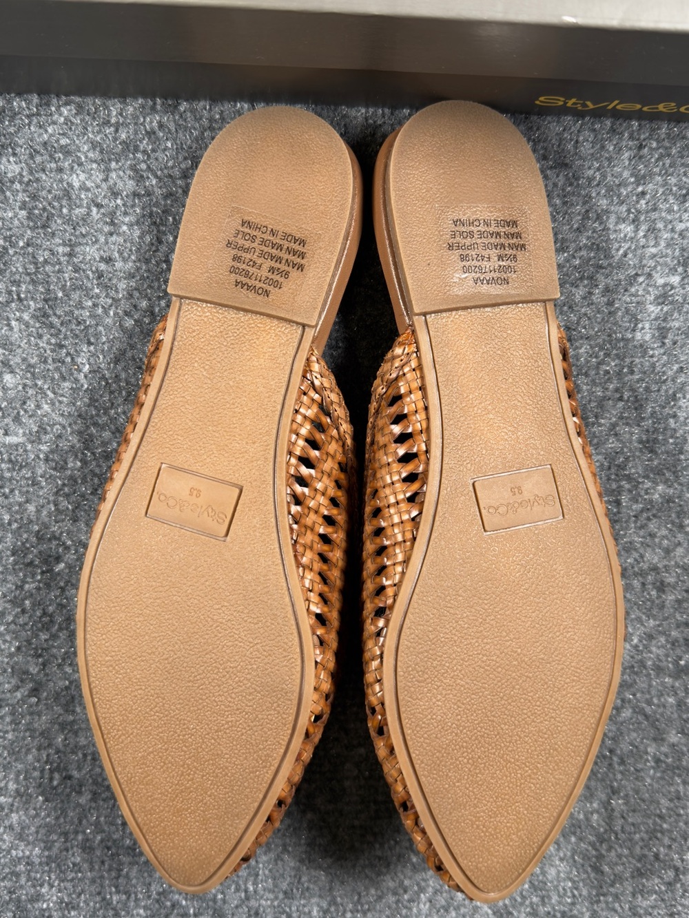 NWT Style & Co Woven Mule Flats Pointed Toe Slip-On Cognac Tan Size 9.5 - Picture 4 of 9